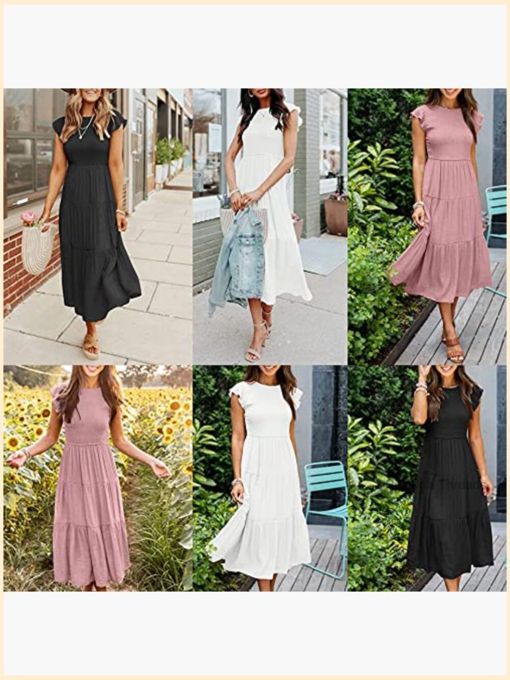 Flutter Short Sleeve Cross Smocked Midi Swing Beach Sundress - Picture 7 of 7